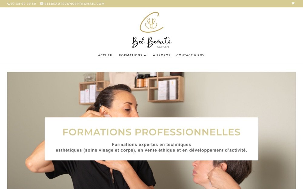 Capture du site belbeauteconcept.com, centre de formation en esthétique à Avignon, réalisé par Sabine Caizergues