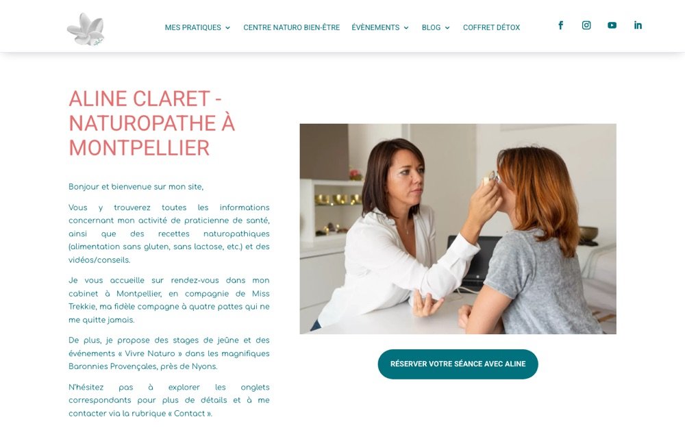 Capture du site naturaline34.fr, cabinet de naturopathie à Montpellier, réalisé par Sabine Caizergues